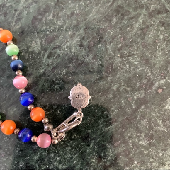 Multicolor Cats Eye And Beaded Sterling Silver Bracelet With Charm Toggle 7.25” - Picture 4 of 7